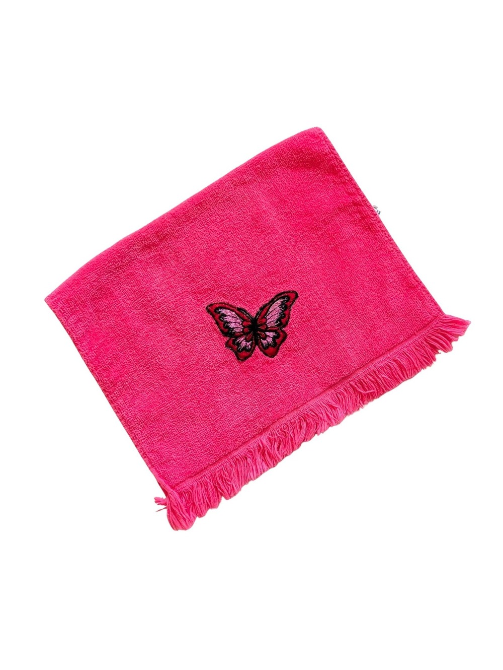 Vintage Hot Pink Fingertip Towel with Butterfly Applique